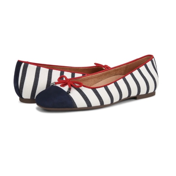 Vionic Shoes - VIONIC KLARA BALLET FLAT Striped Blue White Red Bow Size 6